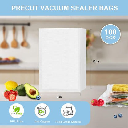FoodSaver Vacuum Sealer Bags - 100 Pre-Cut BPA-Free 8 x 12 Inch Heavy-Duty Storage Bags