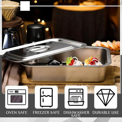 Funnymoom Deep Lasagna Baking Pan Set - Large 11 x 14.2 Inch Nonstick Stainless Steel with Lid | 7.4 Qt Capacity