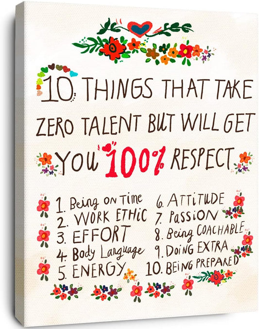 Zero Talent Wall Art - Inspirational Framed Canvas Prints for Teen Girls' Bedroom Decor | 10 Things That Take Zero Talent