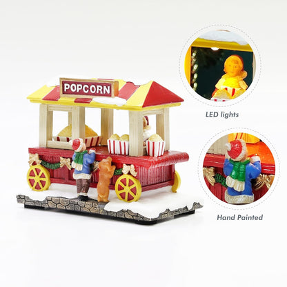 Moments In Time Popcorn Wagon | LED Lighted Festive Vendor Cart - Handcrafted Holiday Decoration