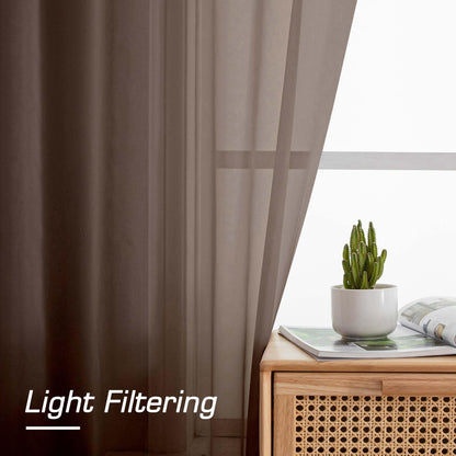 OWENIE Sheer Curtains 54 inches Long for Living Room Bedroom, Rod Pocket Light Filtering Voile Sheers Panels Drapes Small Window Treatments 2 Panels, 42" W x 54" L, Chocolate
