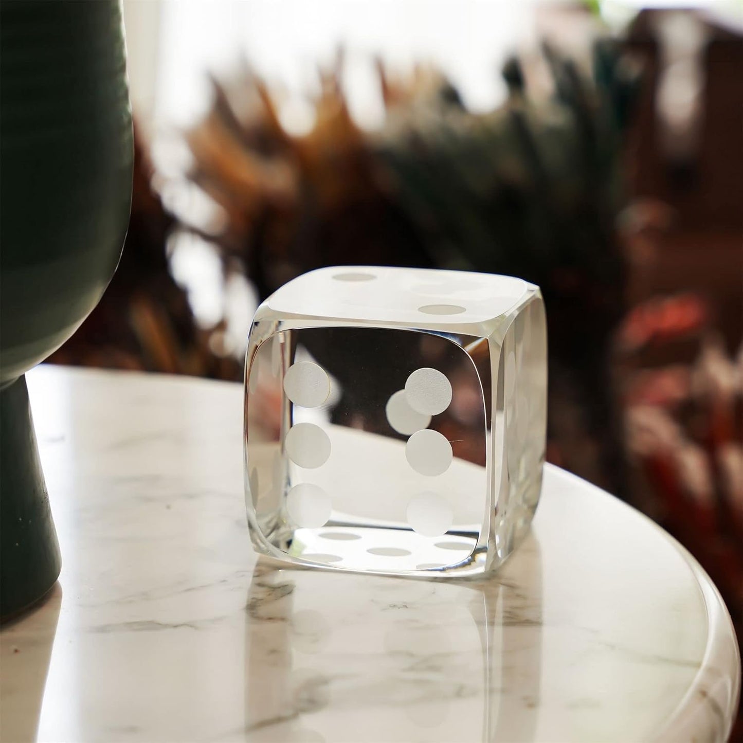 QFkris Glass Polyhedral Dice Block - Decorative 3D Laser Etched Clear Crystal Art Cube Figurine