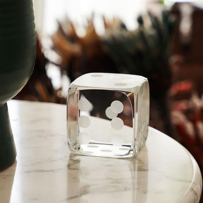 QFkris Glass Polyhedral Dice Block - Decorative 3D Laser Etched Clear Crystal Art Cube Figurine