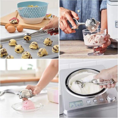 Skiennix Ice Cream Scoop Set - 3Pcs Stainless Steel Cookie Scoopers with Trigger Release | Large, Medium, Small