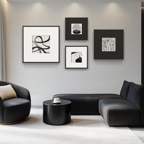 Framed 3D Textured Black And White Abstract Wall Art - 4 Piece Modern Paintings For Home Decor