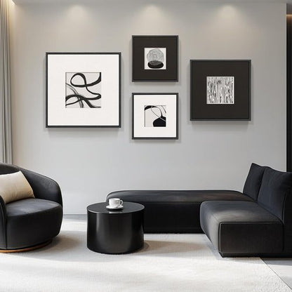Framed 3D Textured Black And White Abstract Wall Art - 4 Piece Modern Paintings For Home Decor