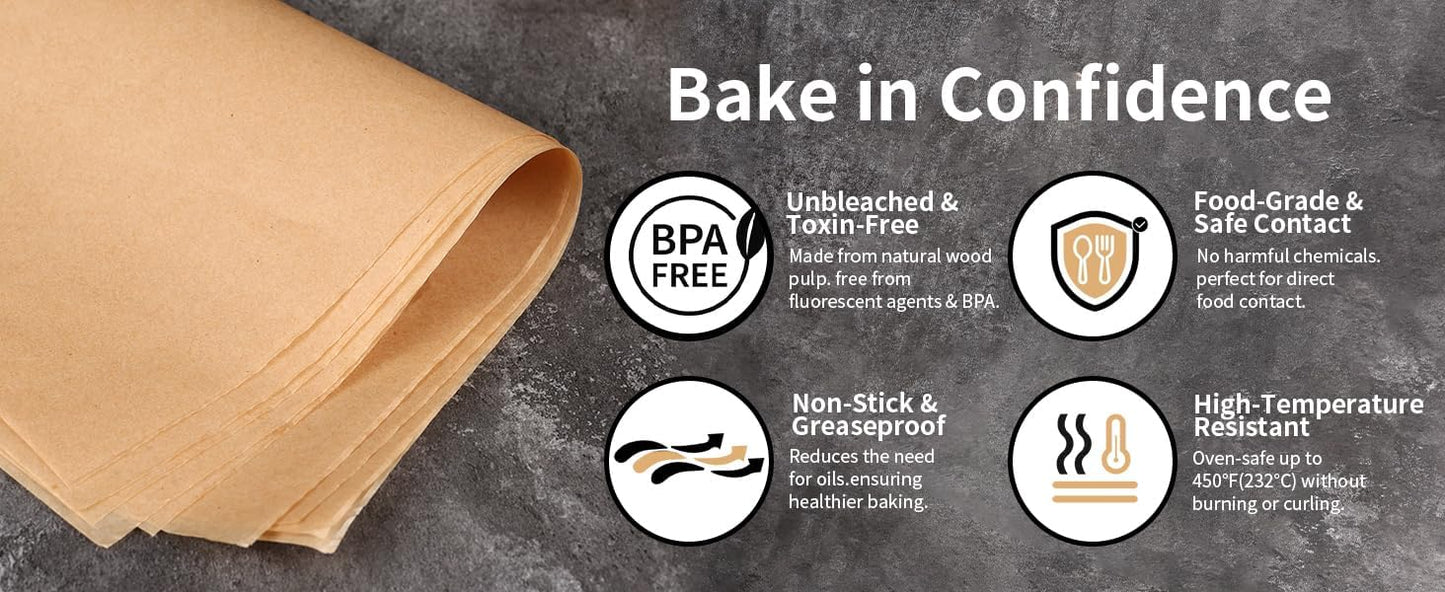 Unbleached Parchment Paper Roll - 15in x 210ft Non-Stick Baking Paper with Built-In Slide Cutter