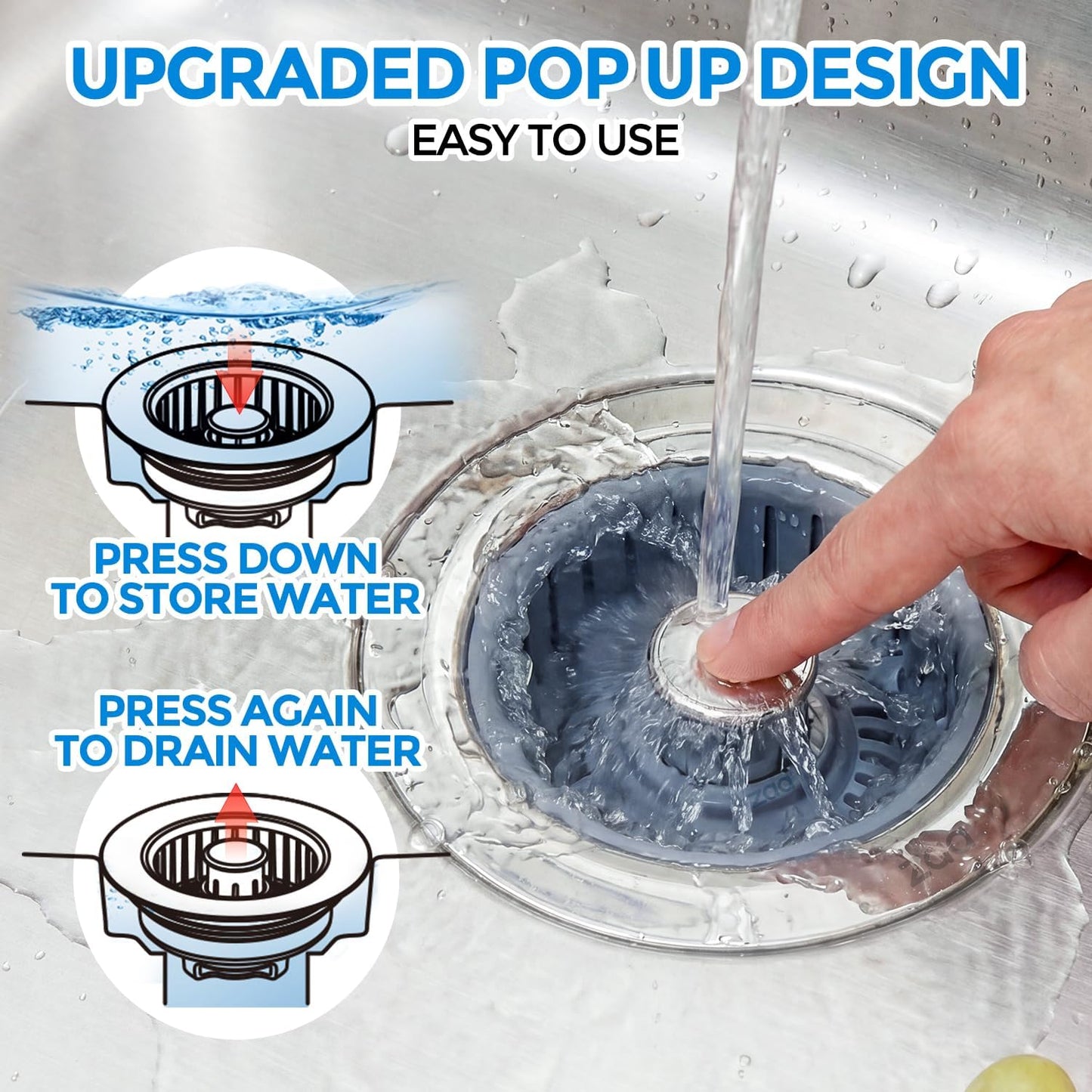 Skiennix Sink Drain Strainer - 3-in-1 Anti-Clogging Kitchen Stopper | Fits US Standard 3-1/2'' Sink Hole, Silver