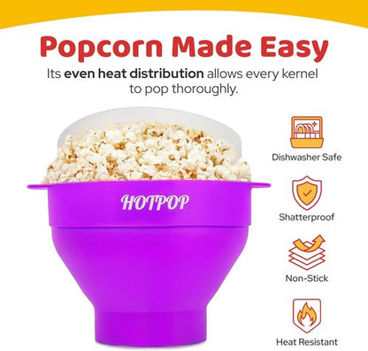 Hotpop Microwave Popcorn Popper - Collapsible Silicone Bowl, BPA-Free & Dishwasher Safe | Purple