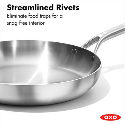 OXO Mira Tri-Ply Stainless Steel Frying Pan - 12" Induction Skillet, Dishwasher Safe & Metal Utensil Friendly