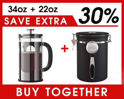 Veken 34oz Dark Pewter French Press | 22oz Black Coffee Canister Set for Perfect Brews