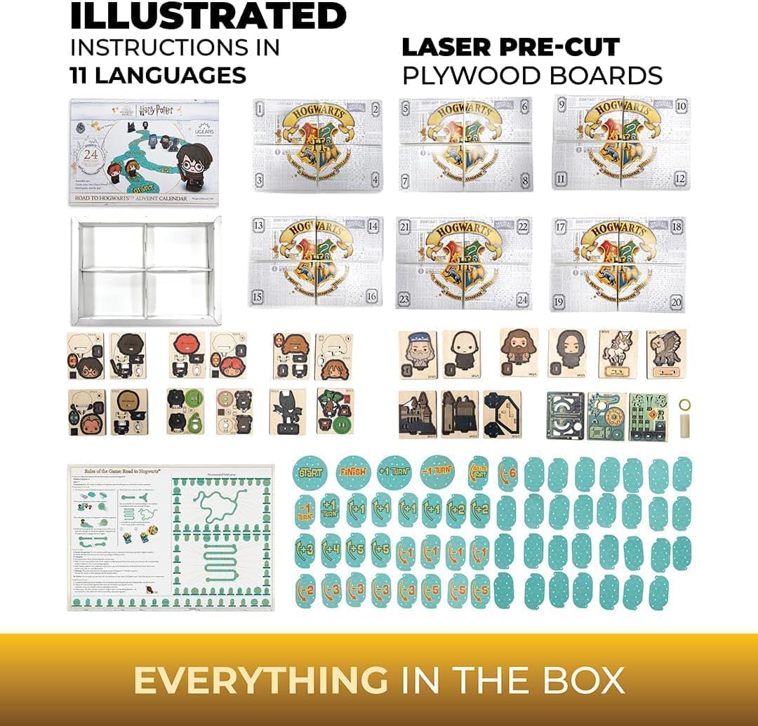 UGEARS Harry Potter Advent Calendar 2025 - 3D Wooden Puzzles with 16 Figurines & 24 Secret Envelopes