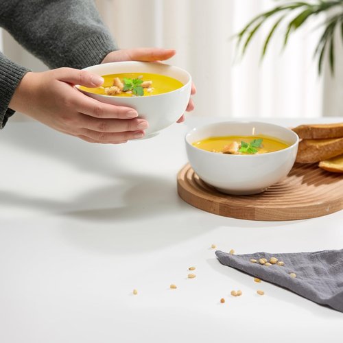 KooK Ceramic Cereal Bowls - Microwave & Dishwasher Safe Porcelain Dishes - 24 oz Marshmallow White (Set of 4)