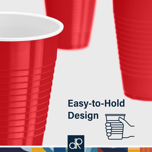 DecorRack Red Plastic Cups - 12 oz Disposable & Reusable Party Supplies | 40 Count Pack