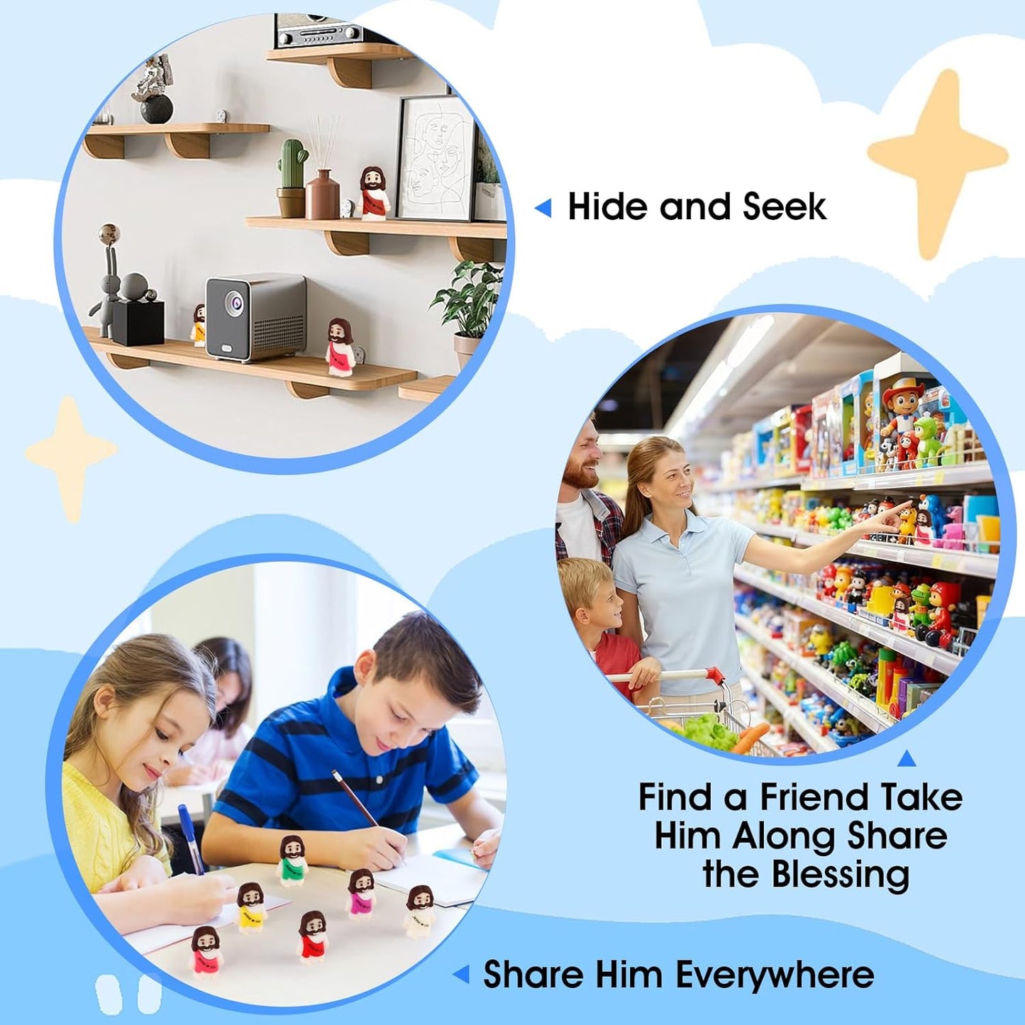 Skiennix 120PCS Mini Jesus Figurines - Colorful Tiny Religious Gifts for Easter Egg Stuffers