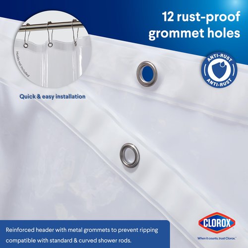 Clorox Shower Curtain Liner, Premium Lightweight Flexible Waterproof 3g PEVA for Bathroom with Weighted Magnets, Standard Size 70" x 72", Clear 1 Pack