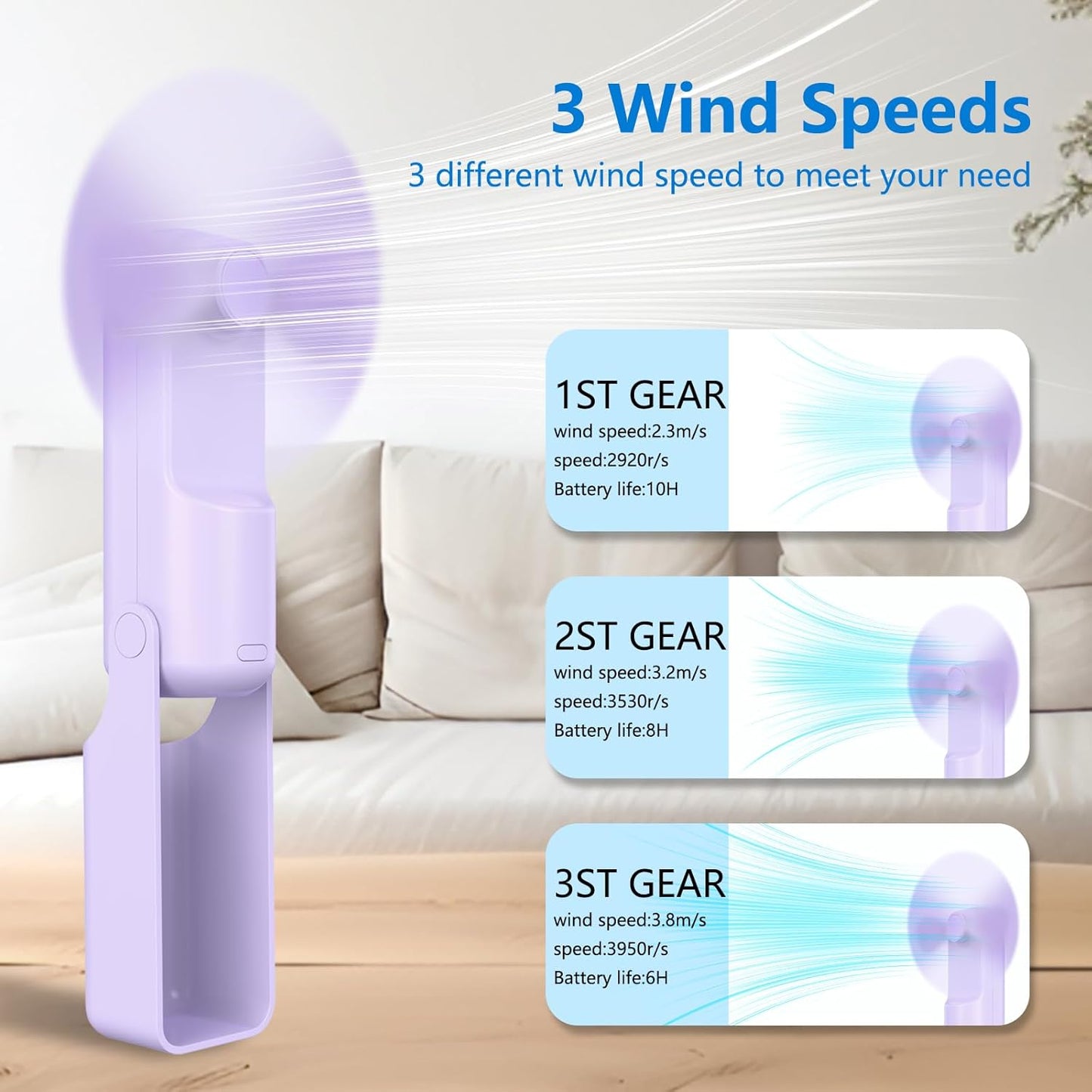 VanSmaGo Portable Handheld Fan - 3-in-1 USB-C Rechargeable Mini Fan with 10H Runtime | Purple, Pink & Green