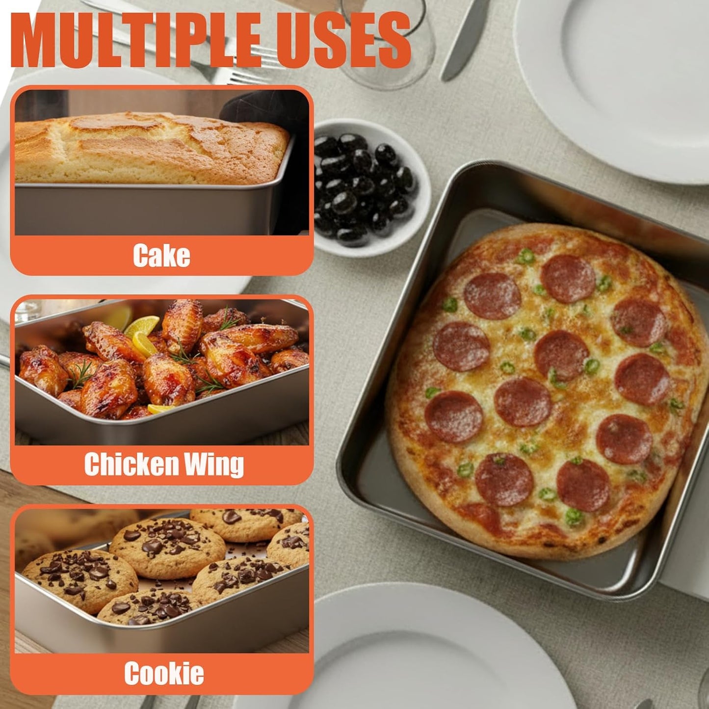Stainless Steel Baking Pan Set by [Brand Name] - 2 Pack Rectangular Cake & Roasting Pans | Oven & Dishwasher Safe, 9.84 x 7.87 x 2 Inch