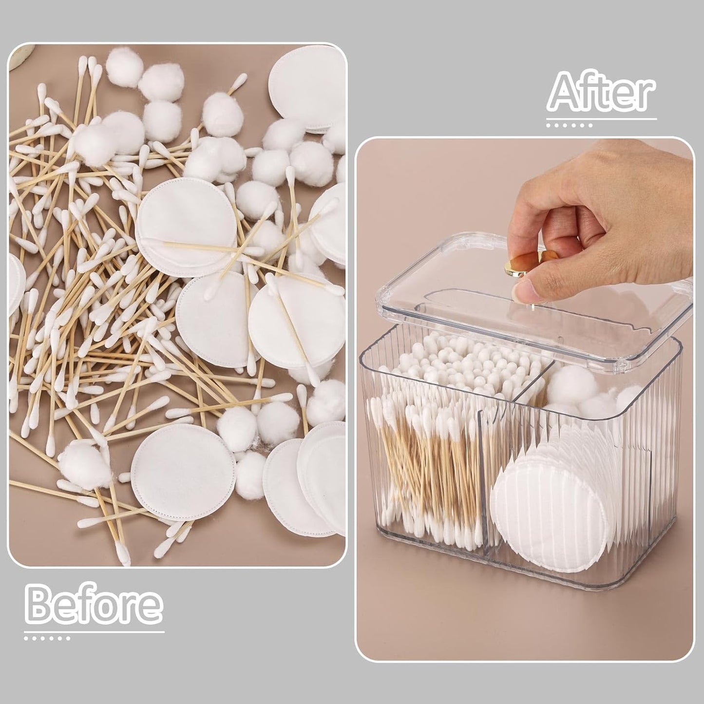 Tbestmax Qtip Holder - Clear 3-Section Bathroom Organizer Jar for Cotton Swabs & Pads | Vanity Storage