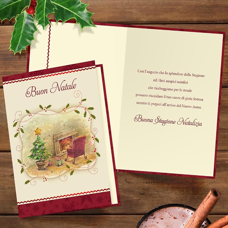Italian Christmas Greeting Cards Pack – 6, Buon Natale with Red Foil Embossing