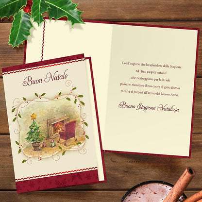 Italian Christmas Greeting Cards Pack – 6, Buon Natale with Red Foil Embossing