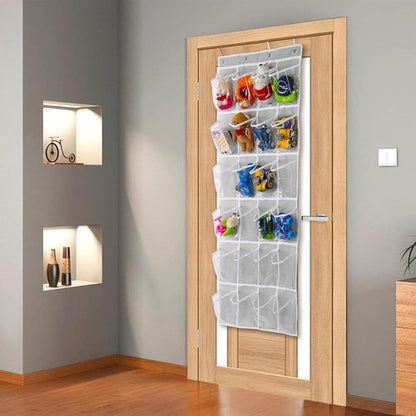 GOMAJI Over The Door 24 Pocket Shoe Organizer - Space-Saving Storage Solution, Gray (64" X 19")