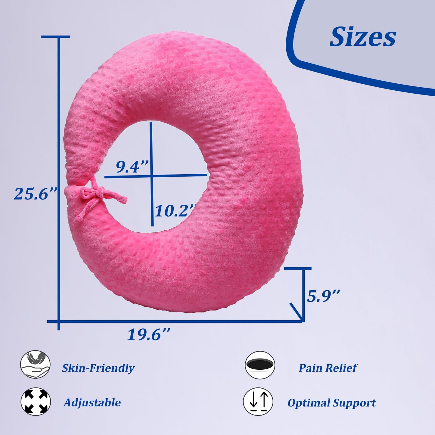 coceyese BBL Pillow After Surgery for Butt Sleeping, Brazilian Butt Lift Pillow Post Surgery Recovery for Sitting Sleeping Driving Donut Pillow for Woman Lumbar Back Cushion Seat Foam (Pink Dot)