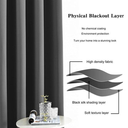 JSFLY Blackout Curtains for Bedroom Thermal Insulated Light Blocking Room Darkening Curtains Solid Grommet Window Drapes for Living Room, Set of 2 Curtain Panels 42 W x 63 L inch Long Dark Gray