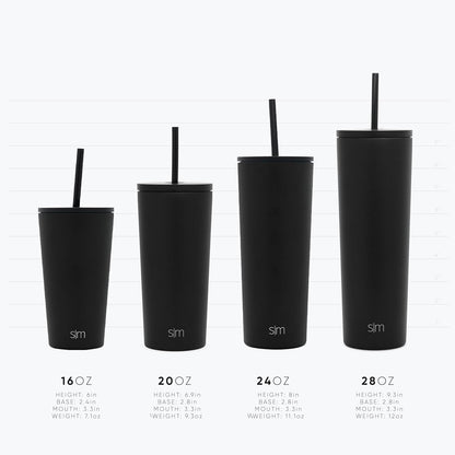 Simple Modern Insulated Tumbler - 24oz Reusable Stainless Steel Travel Mug with Lid & Straw | Black Leopard