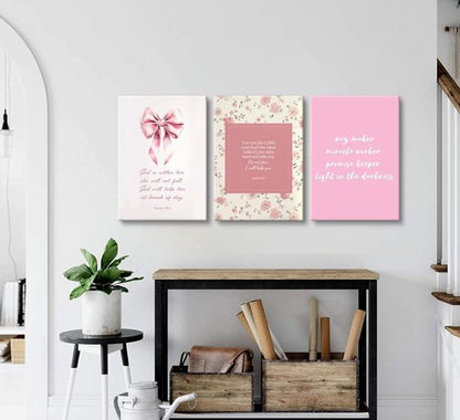 Christian Bible Verse Canvas Wall Art - 3-Piece Pink Preppy Decor for Girls' Bedroom