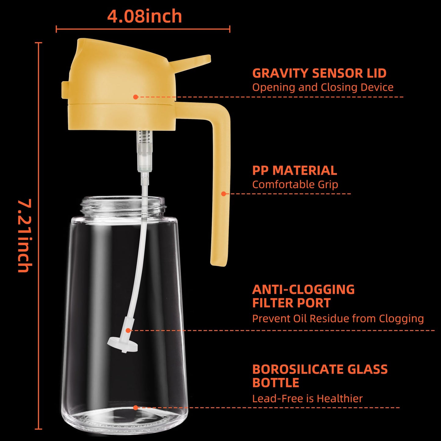 TrendPlain 16oz Oil Dispenser Bottle for Kitchen - 2 in 1 Olive Oil Dispenser and Oil Sprayer - 470ml Olive Oil Bottle - Oil Sprayer for Cooking, Kitchen, Salad, Barbecue Yellow