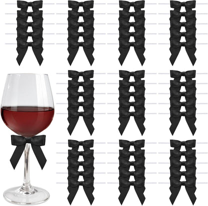 Skiennix 60 PCS Black Satin Ribbon Bows - 2.5" Premade Ties for Crafts, Gift Wrapping & Decorations