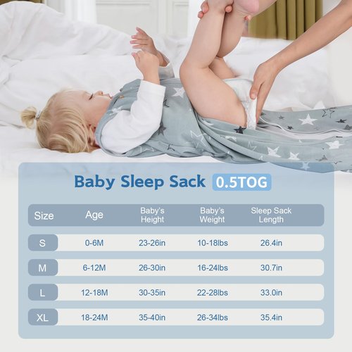 Wrrernsin Baby Sleep Sack 12-18 Months Baby Wearable Blanket 100% Cotton TOG 0.5 2-Way Zipper Newborn Sleeping Bag, 3 Pack Comfy Lightweight Sleep Sacks for Babies