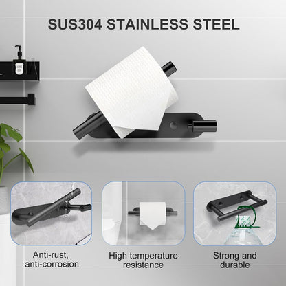 SetSail Toilet Paper Holder - Matte Black Adhesive or Screw-In Wall Mount | Stainless Steel Bathroom Accessory