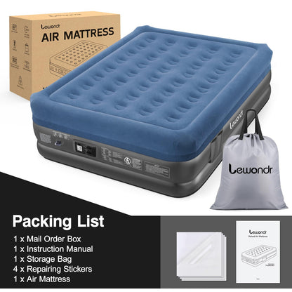 Lewondr Queen Air Mattress with Built in Pump, 18" Deluxe Blow Up Mattress Airbed, Comfy Self Inflating Air Mattress, 3Min Fast Inflatable Mattress for Camping, Home, Guests, Travel(661lb MAX), Blue