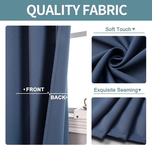 ChrisDowa Blackout Curtains - Thermal Insulated Room Darkening Panels, Stone Blue, 52W x 54L - 2-Piece Set