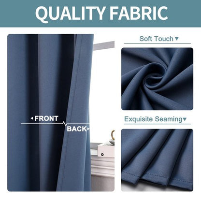 ChrisDowa Grommet Blackout Curtains for Bedroom and Living Room - 2 Panels Set Thermal Insulated Room Darkening Curtains (Stone Blue, 52W x 72L)
