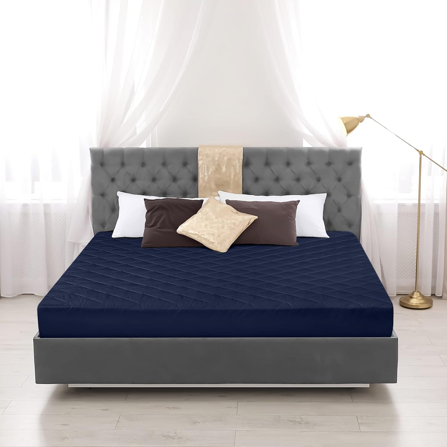Utopia Bedding Quilted Fitted Mattress Pad - Full Size Deep Pocket Protector | Navy, Machine Washable
