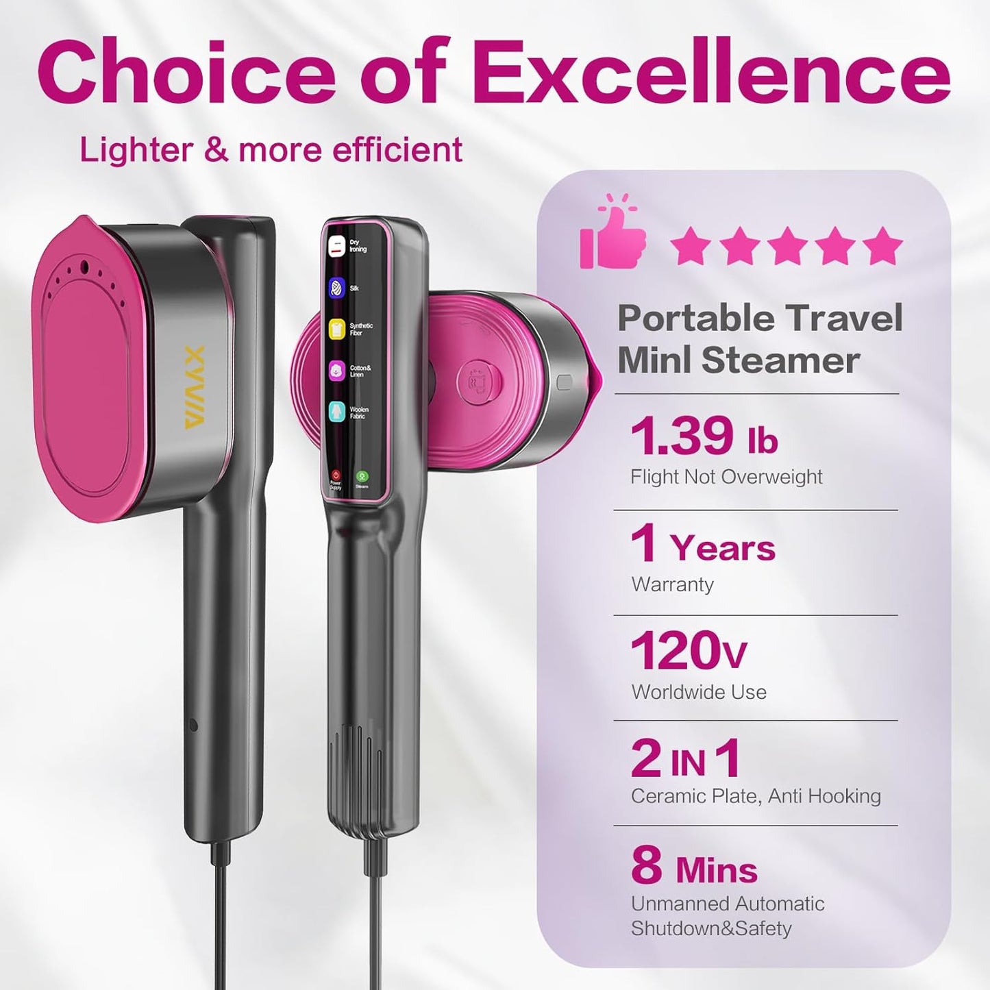 Skiennix 1200W Portable Handheld Garment Steamer - Fast 15-Second Heat-Up, 5 Modes, 110ml Tank | Carbon Gray Purple