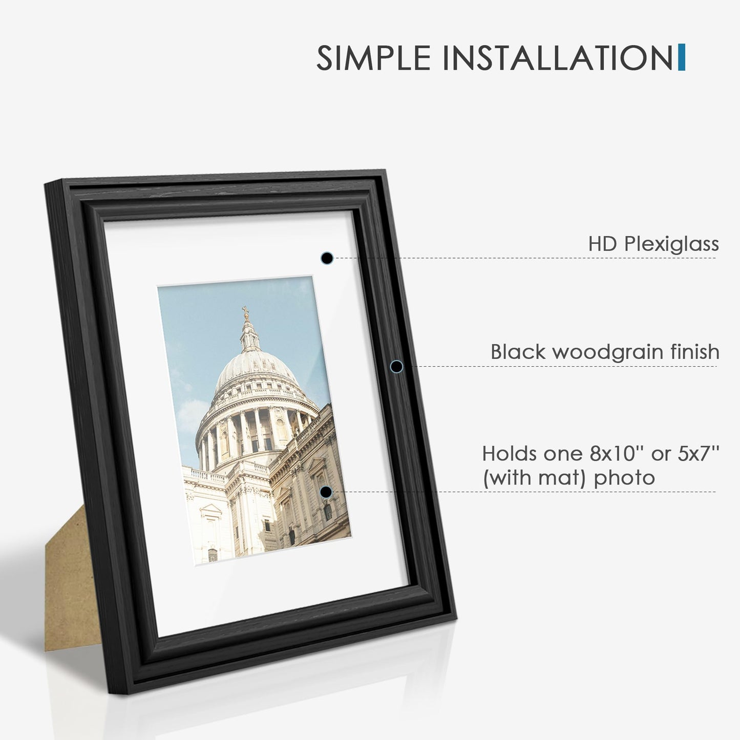 PEALSN 8x10 Picture Frame Set of 6, Display Pictures 5 x 7 with Mat or 8 x 10 without Mat, Wall Gallery Photo Frames for Wall Mounting or Tabletop Display, Black Woodgrain