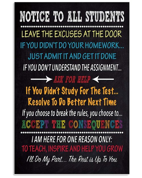 Licpact Metal Signs Plaques Wall Decor Hanging Art Notice to All Students Leave The Excuses at The Door Posters Prints Art Sculpture Decorative for Home Bedroom 8 X 12 Inches