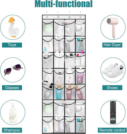 VOPTON Over The Door Shoe Organizer - 28 Large Pockets, Premium Clear Design, White