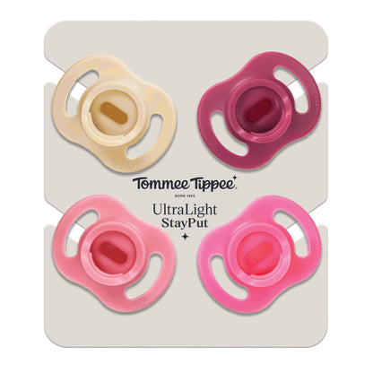 Tommee Tippee Ultra-Light StayPut Pacifier, One-Piece Silicone Design, 6-18m, 4 Pack