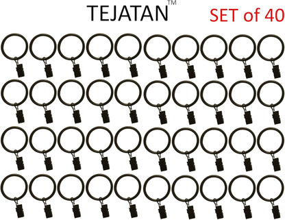 Skiennix 1.5-Inch Black Metal Curtain Rings with Clips & Eyelets - Set of 40 for Drapery