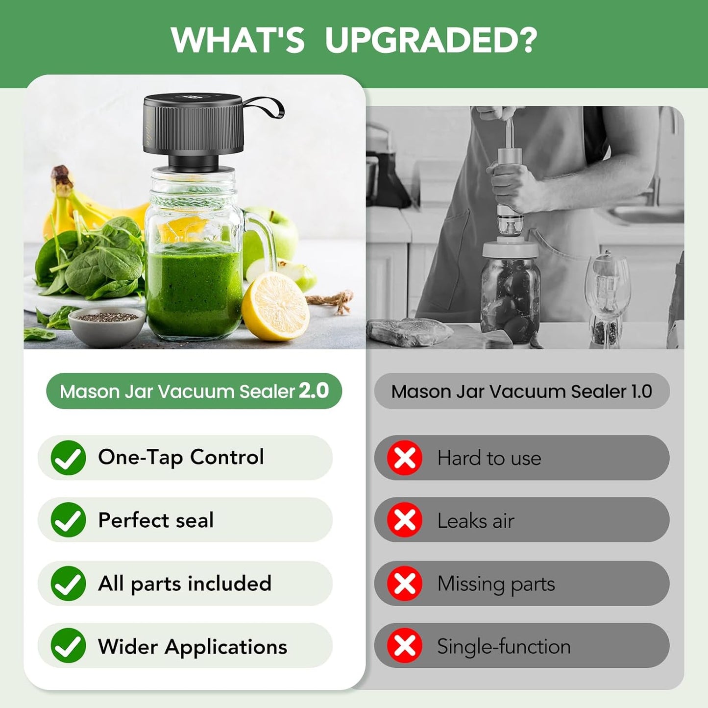 Skiennix Electric Mason Jar Vacuum Sealer - 3-in-1 Handheld Food Storage Solution for Jars & Bags