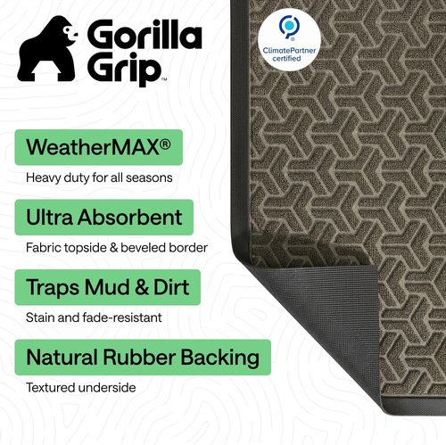 GORILLA GRIP Waterproof All-Season WeatherMAX Doormat - 35x23, Natural Rubber, Stain & Fade Resistant, Easy Clean Slate Geometric