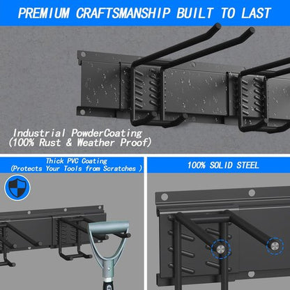 CBWLWJ Garage Tool Organizer - Heavy Duty 680 lbs Capacity Wall Mount Rack with 10 Adjustable Hooks | Black