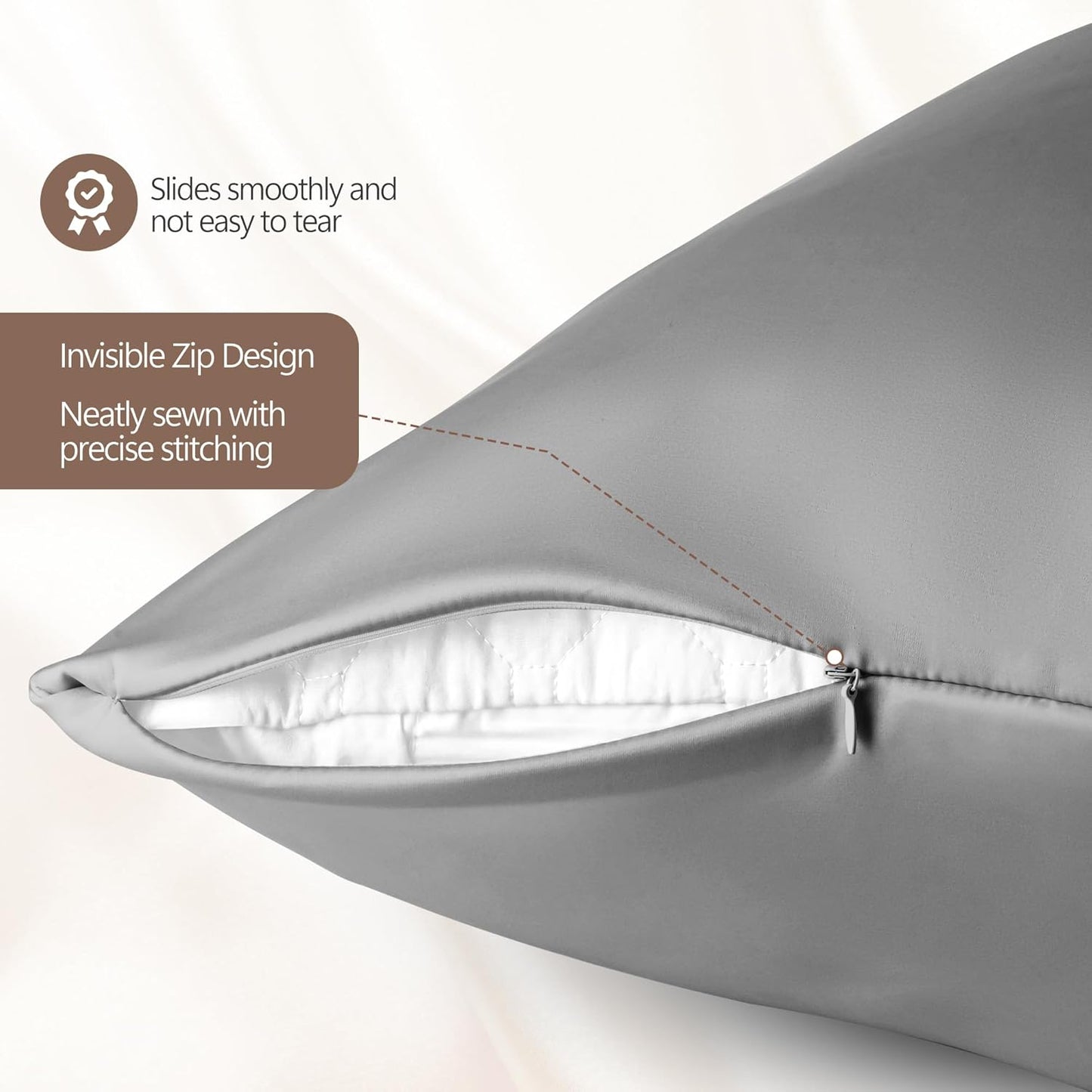 Skiennix 100% Mulberry Silk Pillowcases - Hypoallergenic & Anti-Aging, 2-Pack | Standard Size, Gray