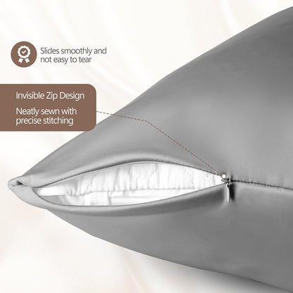 Skiennix 100% Mulberry Silk Pillowcases - Hypoallergenic & Anti-Aging, 2-Pack | Standard Size, Gray