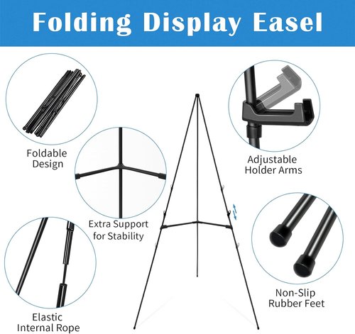 Falling In Art Display Easel Stand - 6 Pack 63" Adjustable Tripod Easel for Signs & Posters | Portable & Easy Folding